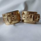 gold-colored leather bdsm wrist cuff, front view, handmade