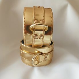 gold-colored bdsm leather ankle cuff, handmade