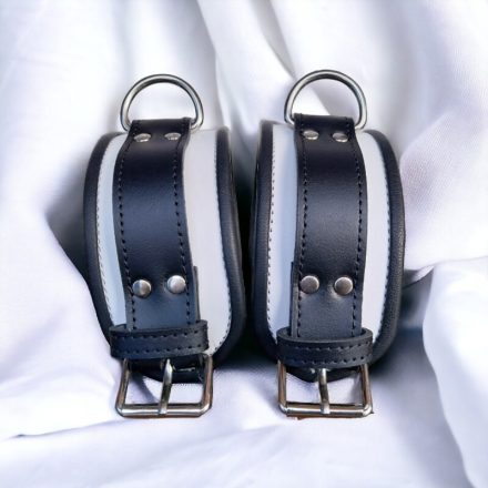 Bdsm Black and white leather ankle cuff 