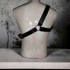 black leather half-sided chest harness from back, handmade