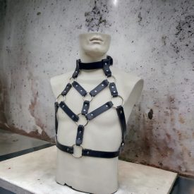 BDSM leather harness with rings