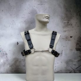 schwarz leder bdsm herren brustgeschirr mit knebel, handgefertigt