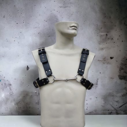 schwarz leder bdsm herren brustgeschirr mit knebel, handgefertigt