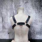 schwarzes leder-bdsm-Herren-brustgeschirr mit knebel von hinten, handgefertigt