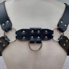 schwarzes leder-bdsm herren-brustgeschirr mit knebel ,nahaufnahme, handgefertigt