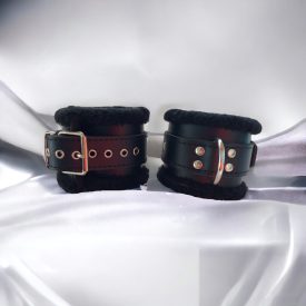 Furred leather wrist cuffs