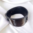 black patent leather bdsm neck cuff, 7 cm wide, patterned, handmade