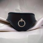 black leather bdsm cuff, curved shape, front view, handmade