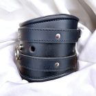black leather bdsm posture neck collar with ring, handmade