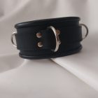 black leather bdsm neck cuff with 3 d-rings, handmade