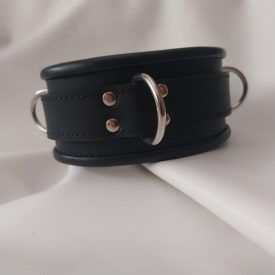 black leather bdsm neck cuff with 3 d-rings, handmade