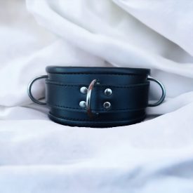 schwarze leder bdsm halsfesseln mit 3 d-ringen, handgefertigt