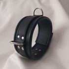 black leather bdsm neck cuff with 3 d-rings, handmade