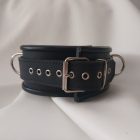 black leather bdsm neck cuff with 3 d-rings, handmade