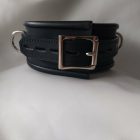 black leather bdsm neck cuff with 3 d-rings, handmade