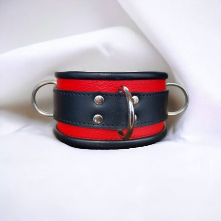 rotes leder-bdsm-halsfesseln mit drei d-ringen, handgefertigt