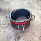 piros bőr bdsm nyakbilincs három d-karikával, kézzel készített