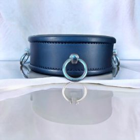 black leather bdsm lockable neck cuff – 3 rings – handmade