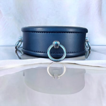 black leather bdsm lockable neck cuff – 3 rings – handmade