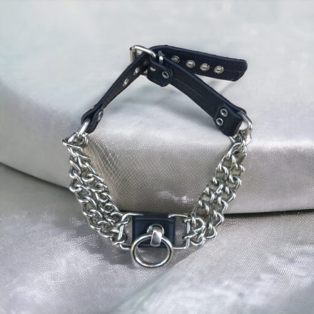 chain fetish neck cuff with black leather strap, handmade