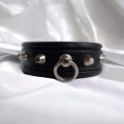 black leather bdsm neck cuff with metal decorations, handmade