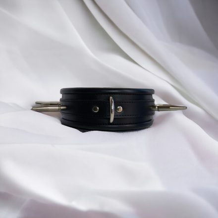 black leather bdsm cuff with spike decorations, handmade