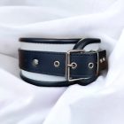 weiß-schwarzes leder-bdsm-halsfesseln mit ring, handgefertigt