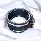 white-black leather bdsm neckcuff with ring, handmade