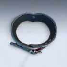 pink leather bdsm neck cuff with crocodile pattern, handmade