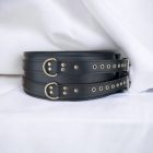 black leather BDSM waist restraint with double strap, handmade
