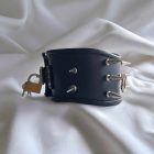 black leather bdsm neck collar with spikes, lockable, handmade