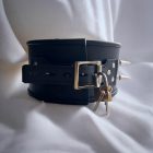 black leather bdsm neck collar with spikes, lockable, handmade