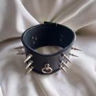 black leather bdsm neck collar with spikes, lockable, handmade