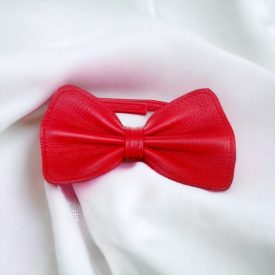 red leather bow tie, handmade