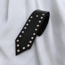 black leather fetish necktie, studded, handmade