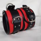 Red leather thigh cuffs