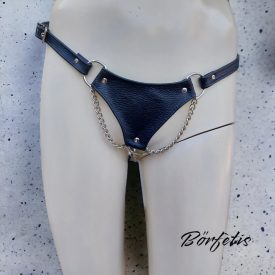 fetish womens black leather chain thong handmade