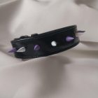 black patent leather fetish choker purple cone decorations front handmade