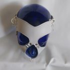 fehér bőr fétis fejmaszk fűzős kivitelben, kézzel készített, fentről