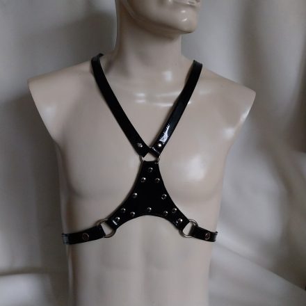 schwarzes lackleder bdsm oberkörper harness, verziert, handgefertigt