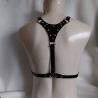 schwarzes lackleder bdsm oberkörper harness, verziert, handgefertigt, rückansicht