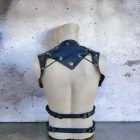 black leather gothic harness with decorations, side and back view, handmade