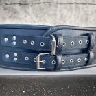 black leather BDSM waist restraint with studded decoration, handmade