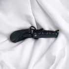 black leather bdsm penis harness top view, handmade