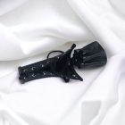 black leather bdsm penis harness top view, handmade