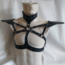 black leather chest harness, decorative, handmade