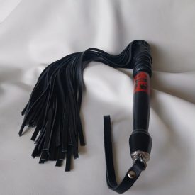 black leather flogger with hand-painted japanese pattern, 50 strands, handmade