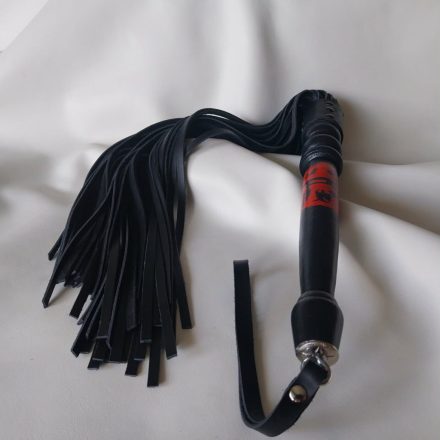 schwarze lederpeitsche mit handbemaltem japanischen muster, 50 Stränge, handgefertigt