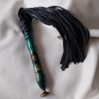 Black leather flogger - Exclusive leather flogger with Egyptian cat pattern