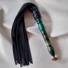 Black leather flogger - Exclusive leather flogger with Egyptian cat pattern